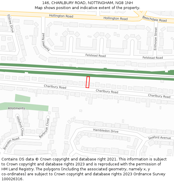 146, CHARLBURY ROAD, NOTTINGHAM, NG8 1NH: Location map and indicative extent of plot