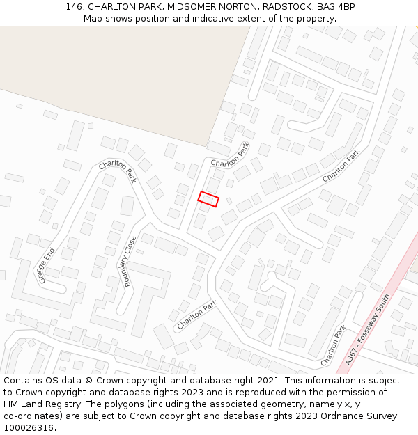 146, CHARLTON PARK, MIDSOMER NORTON, RADSTOCK, BA3 4BP: Location map and indicative extent of plot