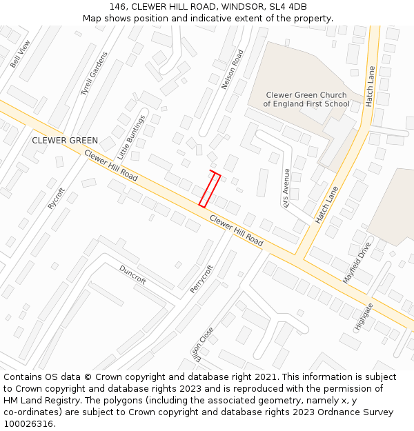 146, CLEWER HILL ROAD, WINDSOR, SL4 4DB: Location map and indicative extent of plot
