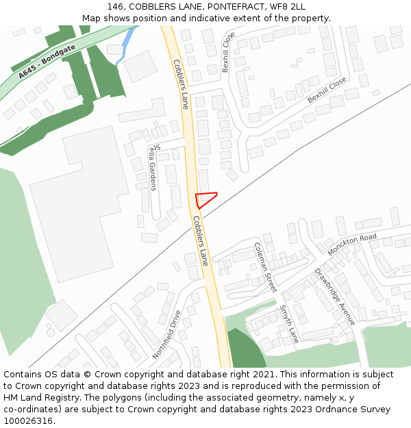 146, COBBLERS LANE, PONTEFRACT, WF8 2LL: Location map and indicative extent of plot