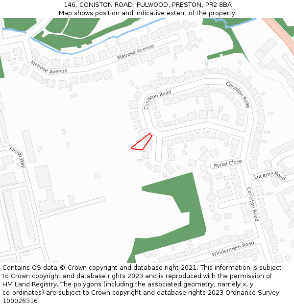 146, CONISTON ROAD, FULWOOD, PRESTON, PR2 8BA: Location map and indicative extent of plot