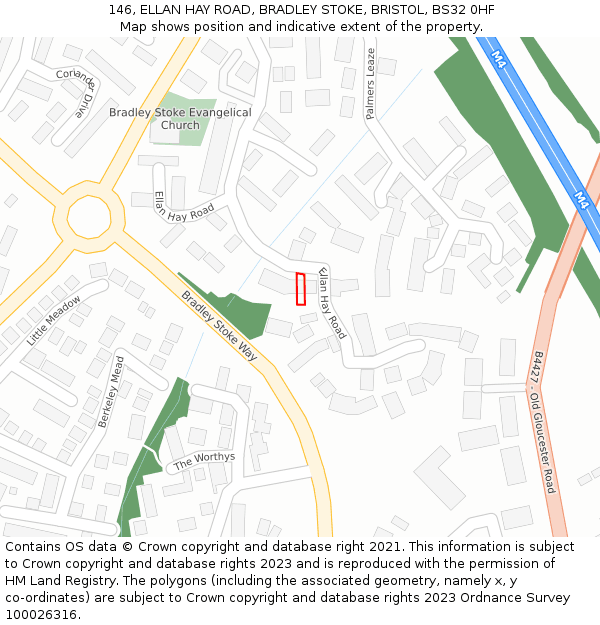 146, ELLAN HAY ROAD, BRADLEY STOKE, BRISTOL, BS32 0HF: Location map and indicative extent of plot