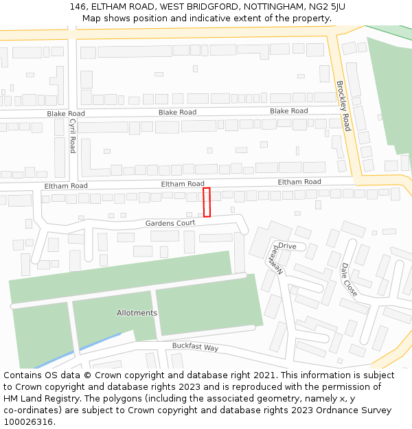 146, ELTHAM ROAD, WEST BRIDGFORD, NOTTINGHAM, NG2 5JU: Location map and indicative extent of plot