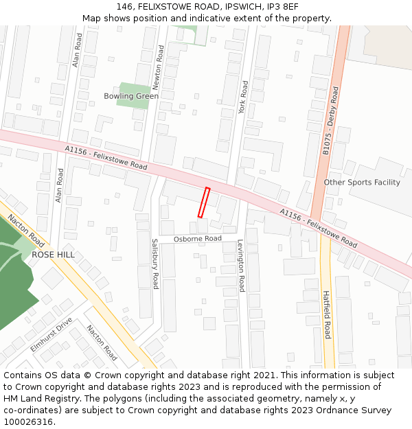 146, FELIXSTOWE ROAD, IPSWICH, IP3 8EF: Location map and indicative extent of plot