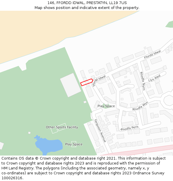 146, FFORDD IDWAL, PRESTATYN, LL19 7US: Location map and indicative extent of plot