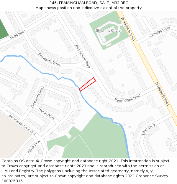 146, FRAMINGHAM ROAD, SALE, M33 3RG: Location map and indicative extent of plot