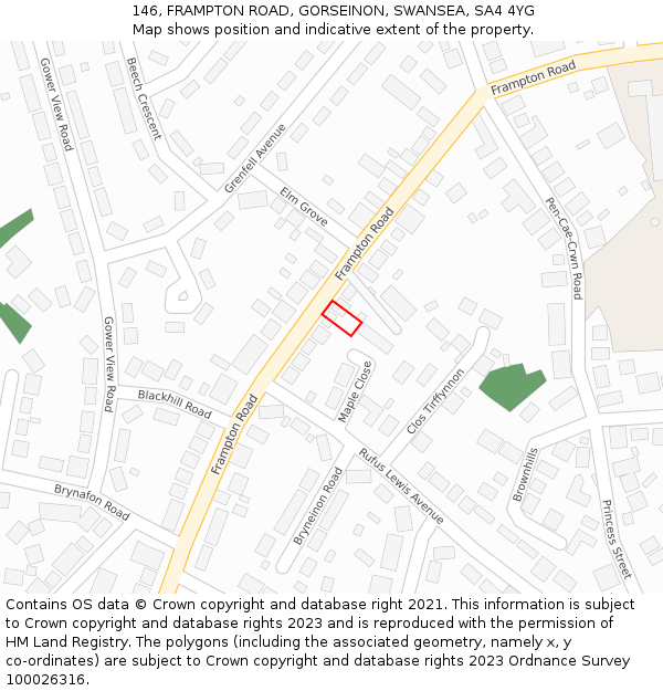 146, FRAMPTON ROAD, GORSEINON, SWANSEA, SA4 4YG: Location map and indicative extent of plot