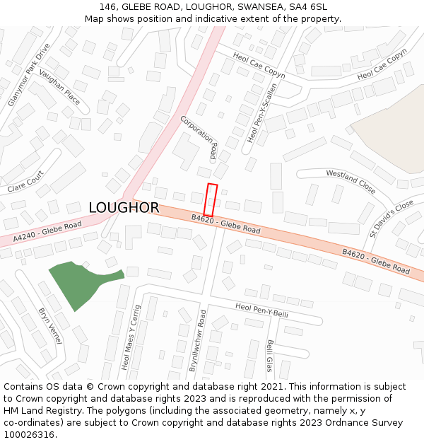 146, GLEBE ROAD, LOUGHOR, SWANSEA, SA4 6SL: Location map and indicative extent of plot