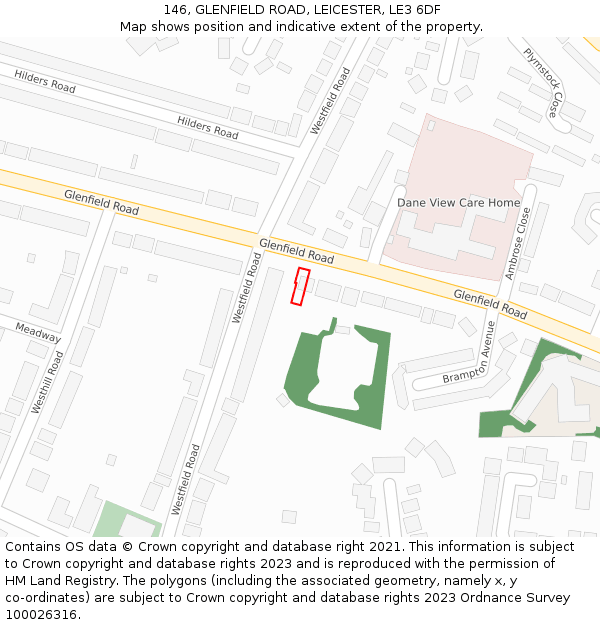 146, GLENFIELD ROAD, LEICESTER, LE3 6DF: Location map and indicative extent of plot