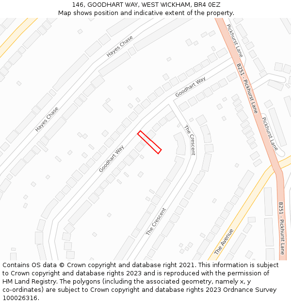 146, GOODHART WAY, WEST WICKHAM, BR4 0EZ: Location map and indicative extent of plot