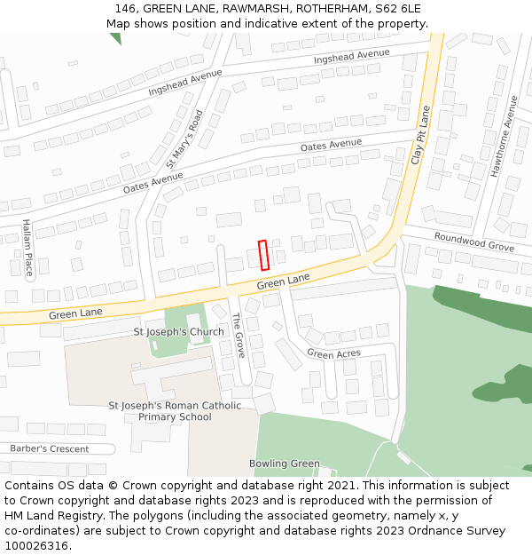 146, GREEN LANE, RAWMARSH, ROTHERHAM, S62 6LE: Location map and indicative extent of plot