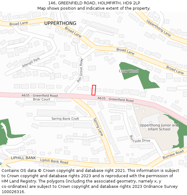 146, GREENFIELD ROAD, HOLMFIRTH, HD9 2LP: Location map and indicative extent of plot