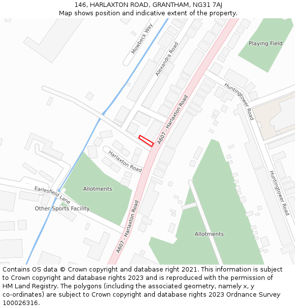 146, HARLAXTON ROAD, GRANTHAM, NG31 7AJ: Location map and indicative extent of plot