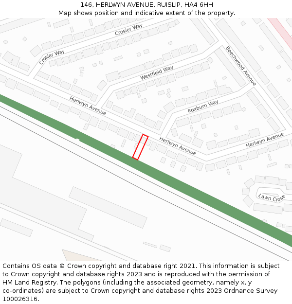 146, HERLWYN AVENUE, RUISLIP, HA4 6HH: Location map and indicative extent of plot