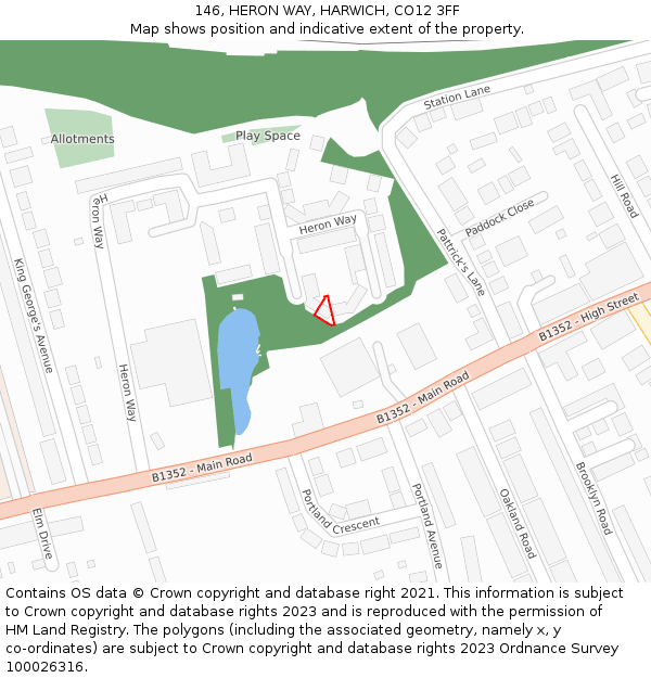 146, HERON WAY, HARWICH, CO12 3FF: Location map and indicative extent of plot