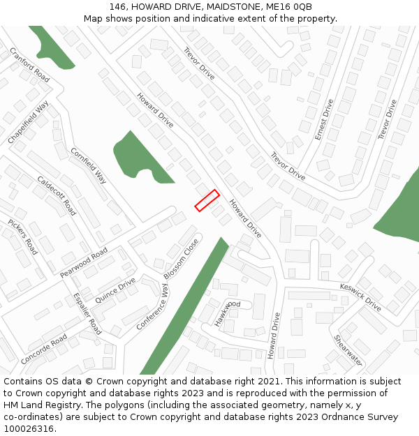146, HOWARD DRIVE, MAIDSTONE, ME16 0QB: Location map and indicative extent of plot