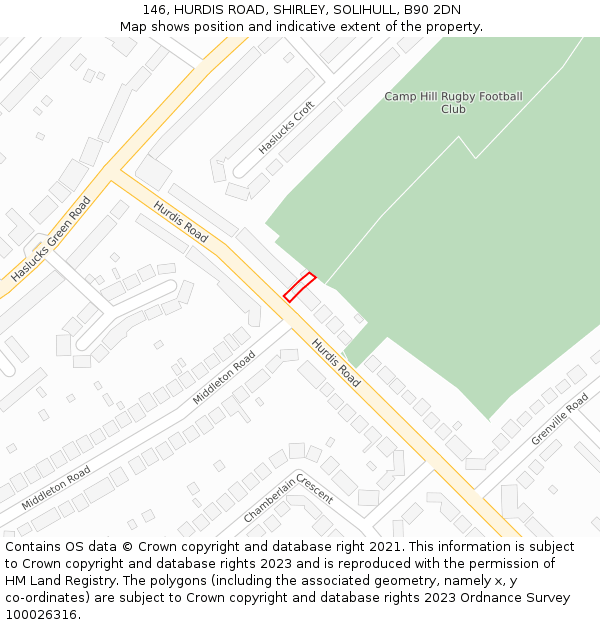 146, HURDIS ROAD, SHIRLEY, SOLIHULL, B90 2DN: Location map and indicative extent of plot