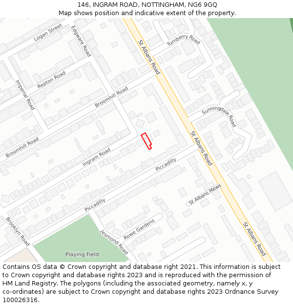 146, INGRAM ROAD, NOTTINGHAM, NG6 9GQ: Location map and indicative extent of plot