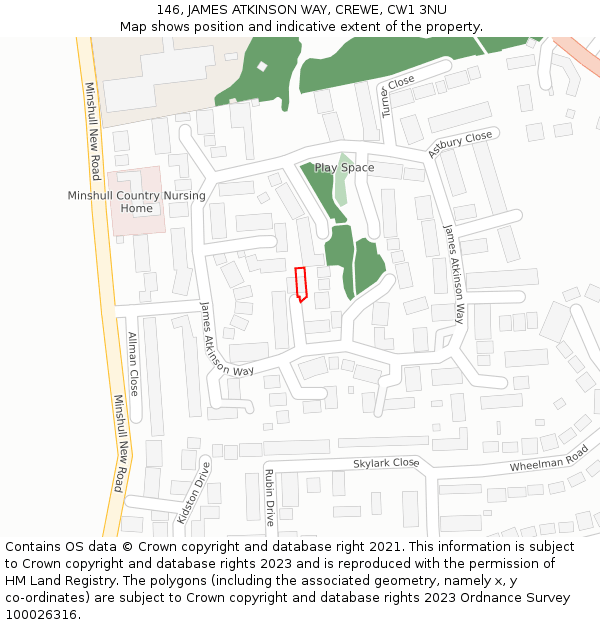 146, JAMES ATKINSON WAY, CREWE, CW1 3NU: Location map and indicative extent of plot