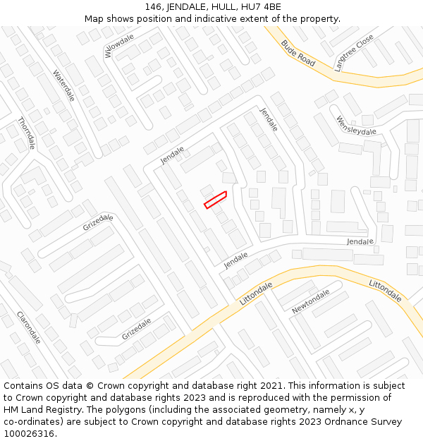 146, JENDALE, HULL, HU7 4BE: Location map and indicative extent of plot