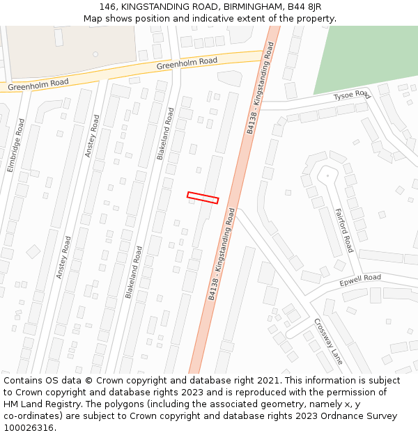 146, KINGSTANDING ROAD, BIRMINGHAM, B44 8JR: Location map and indicative extent of plot