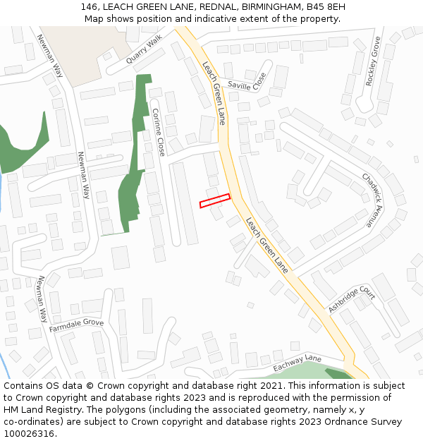 146, LEACH GREEN LANE, REDNAL, BIRMINGHAM, B45 8EH: Location map and indicative extent of plot