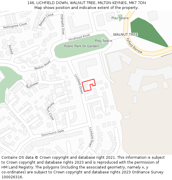 146, LICHFIELD DOWN, WALNUT TREE, MILTON KEYNES, MK7 7DN: Location map and indicative extent of plot