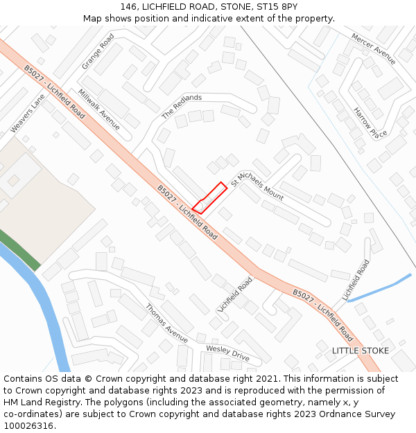 146, LICHFIELD ROAD, STONE, ST15 8PY: Location map and indicative extent of plot