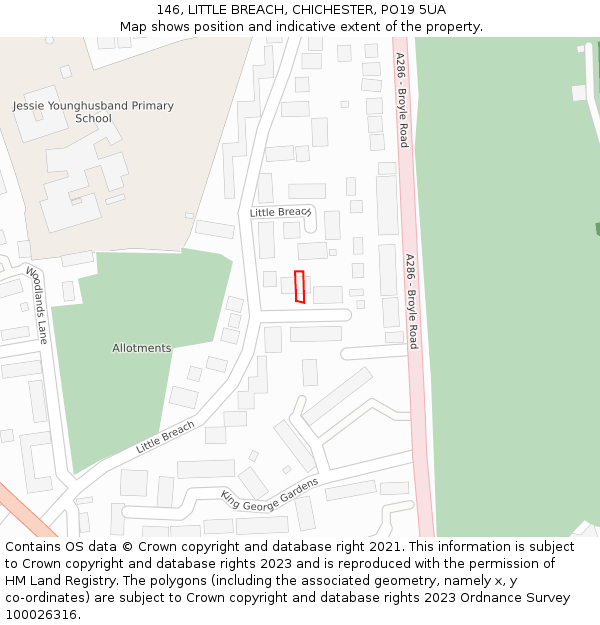 146, LITTLE BREACH, CHICHESTER, PO19 5UA: Location map and indicative extent of plot