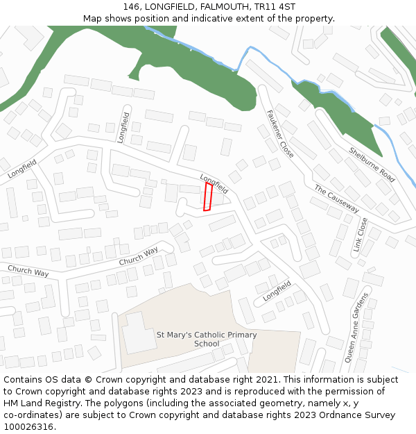 146, LONGFIELD, FALMOUTH, TR11 4ST: Location map and indicative extent of plot