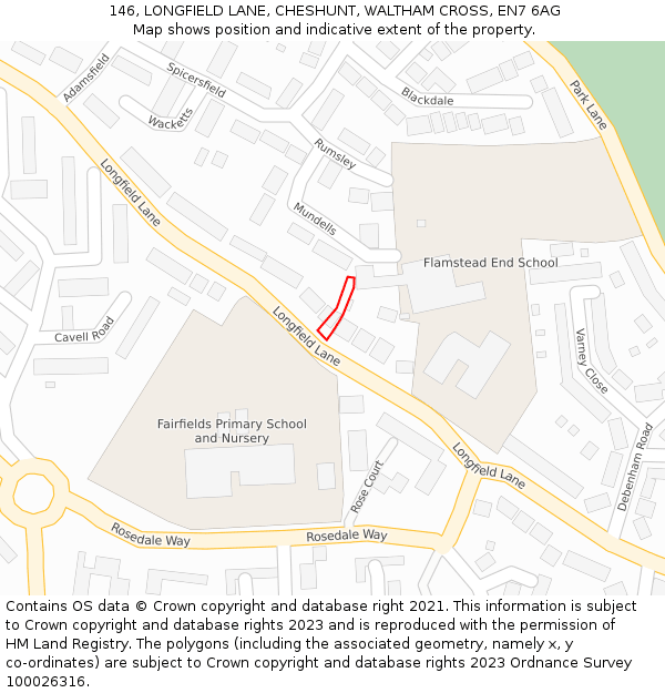 146, LONGFIELD LANE, CHESHUNT, WALTHAM CROSS, EN7 6AG: Location map and indicative extent of plot