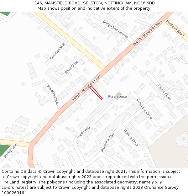 146, MANSFIELD ROAD, SELSTON, NOTTINGHAM, NG16 6BB: Location map and indicative extent of plot