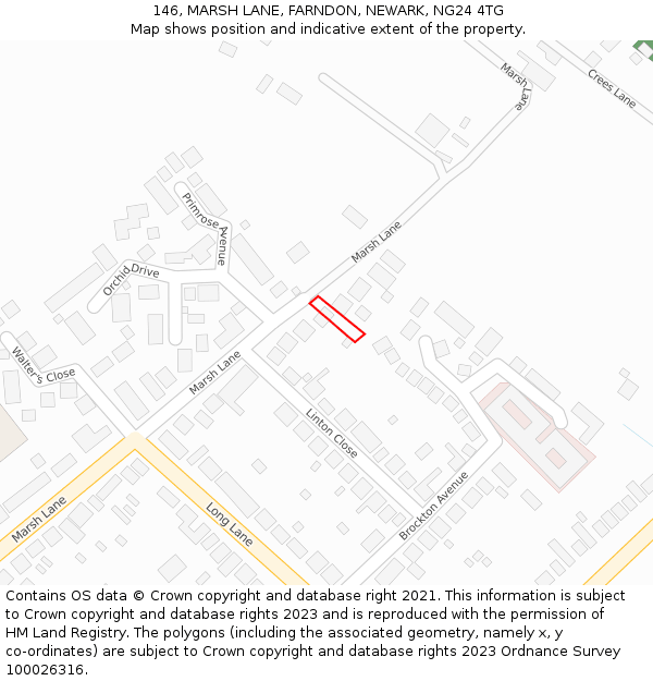 146, MARSH LANE, FARNDON, NEWARK, NG24 4TG: Location map and indicative extent of plot