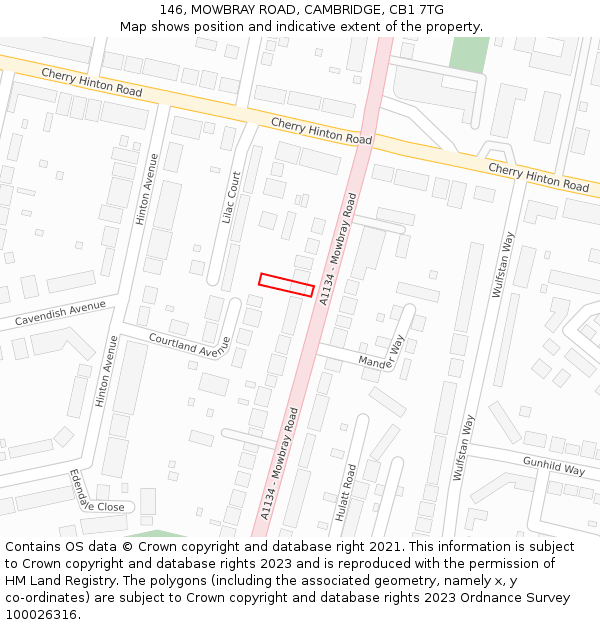 146, MOWBRAY ROAD, CAMBRIDGE, CB1 7TG: Location map and indicative extent of plot