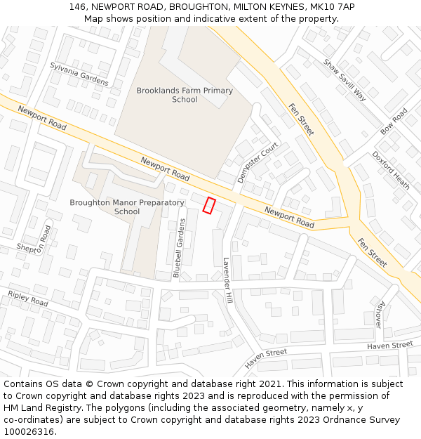 146, NEWPORT ROAD, BROUGHTON, MILTON KEYNES, MK10 7AP: Location map and indicative extent of plot