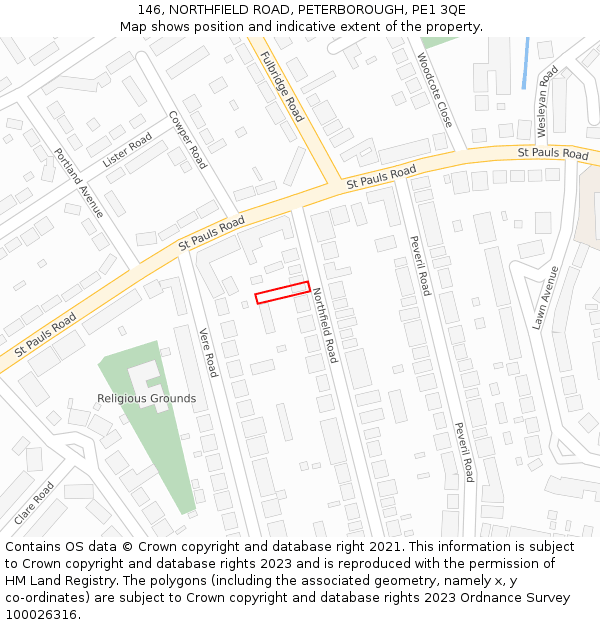 146, NORTHFIELD ROAD, PETERBOROUGH, PE1 3QE: Location map and indicative extent of plot