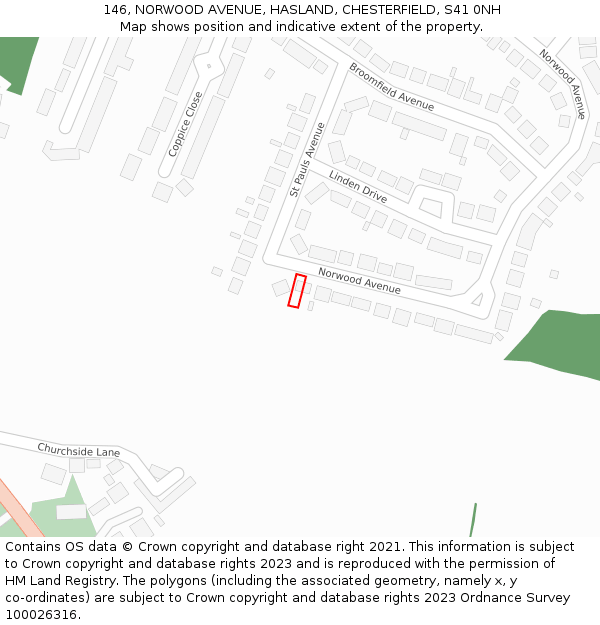 146, NORWOOD AVENUE, HASLAND, CHESTERFIELD, S41 0NH: Location map and indicative extent of plot