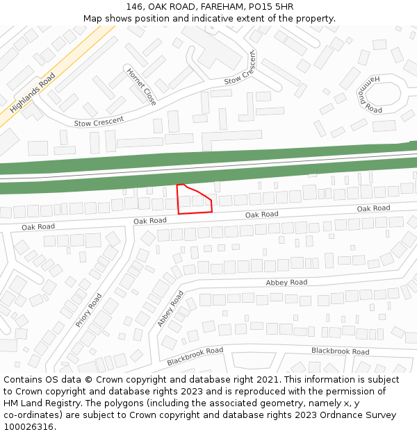 146, OAK ROAD, FAREHAM, PO15 5HR: Location map and indicative extent of plot