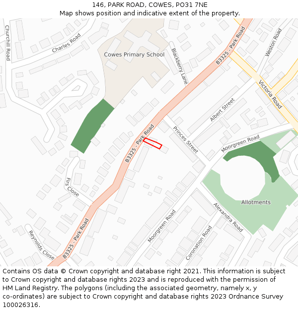 146, PARK ROAD, COWES, PO31 7NE: Location map and indicative extent of plot