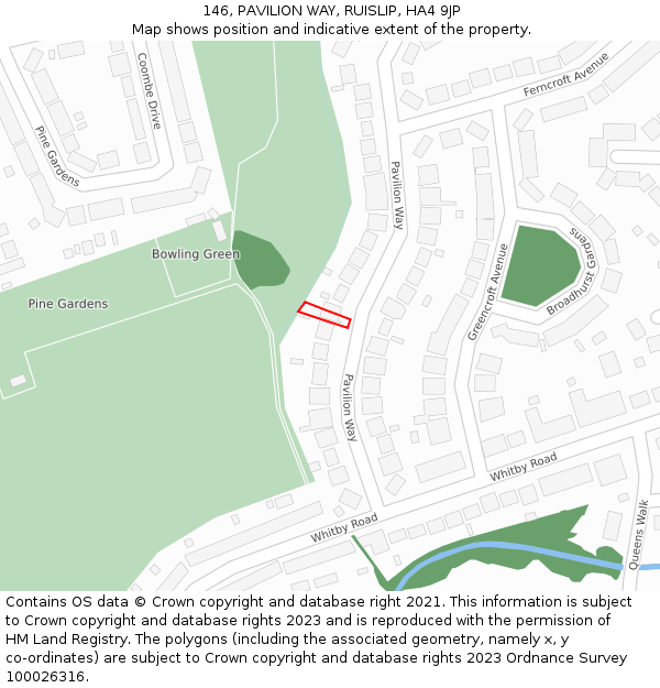 146, PAVILION WAY, RUISLIP, HA4 9JP: Location map and indicative extent of plot