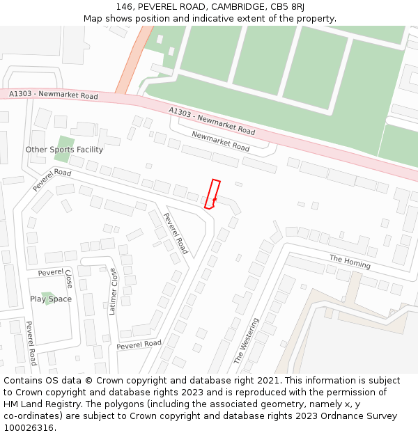 146, PEVEREL ROAD, CAMBRIDGE, CB5 8RJ: Location map and indicative extent of plot