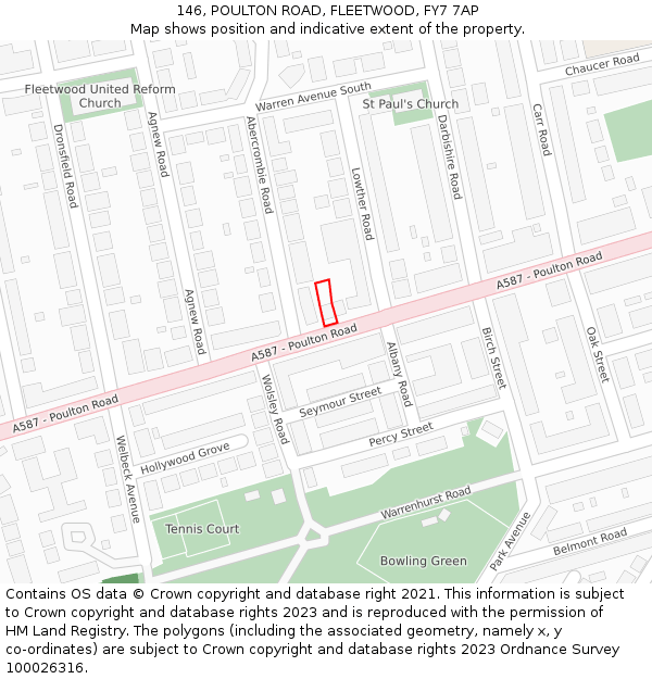 146, POULTON ROAD, FLEETWOOD, FY7 7AP: Location map and indicative extent of plot