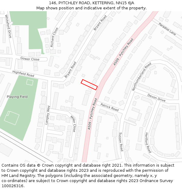 146, PYTCHLEY ROAD, KETTERING, NN15 6JA: Location map and indicative extent of plot