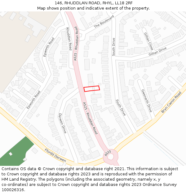 146, RHUDDLAN ROAD, RHYL, LL18 2RF: Location map and indicative extent of plot