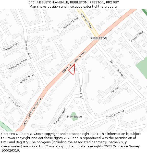 146, RIBBLETON AVENUE, RIBBLETON, PRESTON, PR2 6BY: Location map and indicative extent of plot