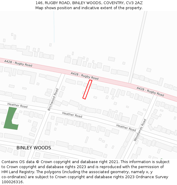146, RUGBY ROAD, BINLEY WOODS, COVENTRY, CV3 2AZ: Location map and indicative extent of plot