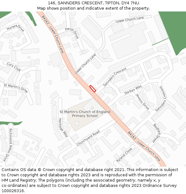 146, SANNDERS CRESCENT, TIPTON, DY4 7NU: Location map and indicative extent of plot