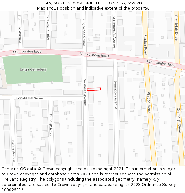 146, SOUTHSEA AVENUE, LEIGH-ON-SEA, SS9 2BJ: Location map and indicative extent of plot