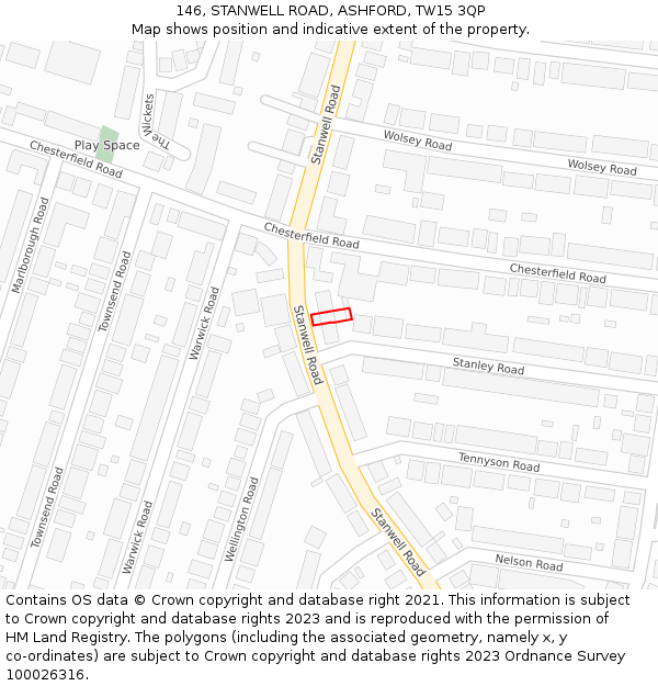 146, STANWELL ROAD, ASHFORD, TW15 3QP: Location map and indicative extent of plot
