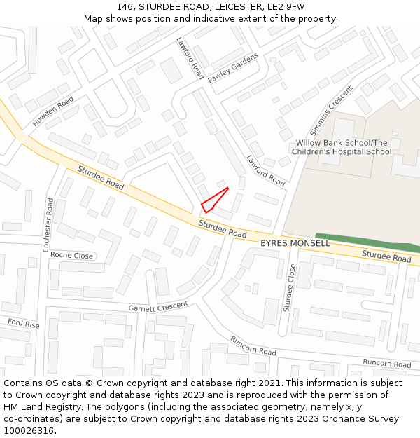 146, STURDEE ROAD, LEICESTER, LE2 9FW: Location map and indicative extent of plot